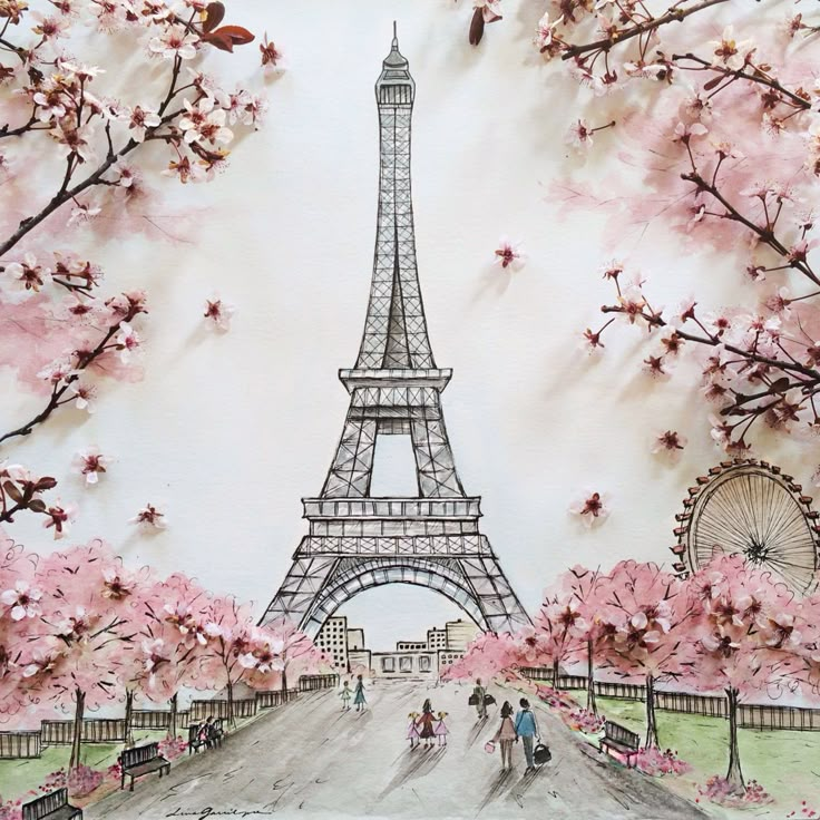 Eiffel Tower Watercolor Más Plant Drawing Painting And Drawing Canvas