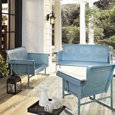 Bundle 97 Veranda Seating Group 2 Pieces Finish Caribbean Blue By Crosley Retro Patio Furniture Vintage Outdoor Metal Vintage Outdoor Furniture, Crosley Retro Outdoor Furniture