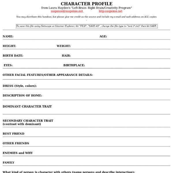 character profile worksheet