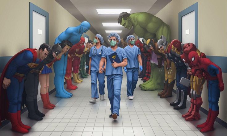 Superheroes Bowing to Doctors Superheroes Bowing Real