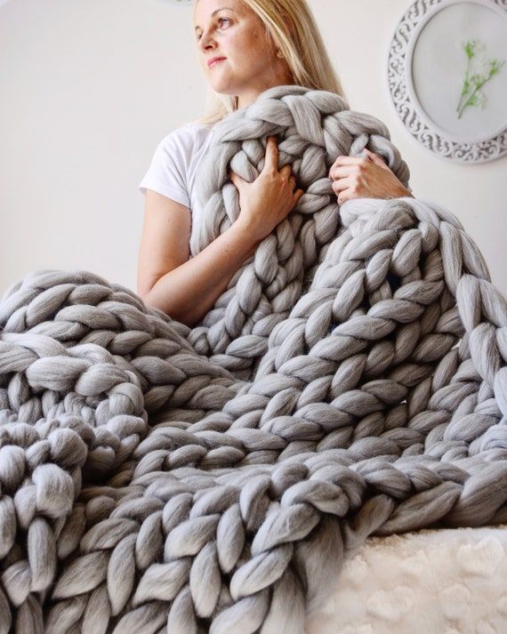 Home decor grandma gift Chunky knit blanket merino wool Big throw blanket