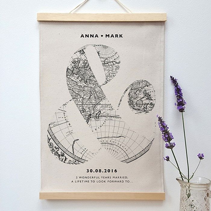 Personalised Couple Ampersand Print Antique map