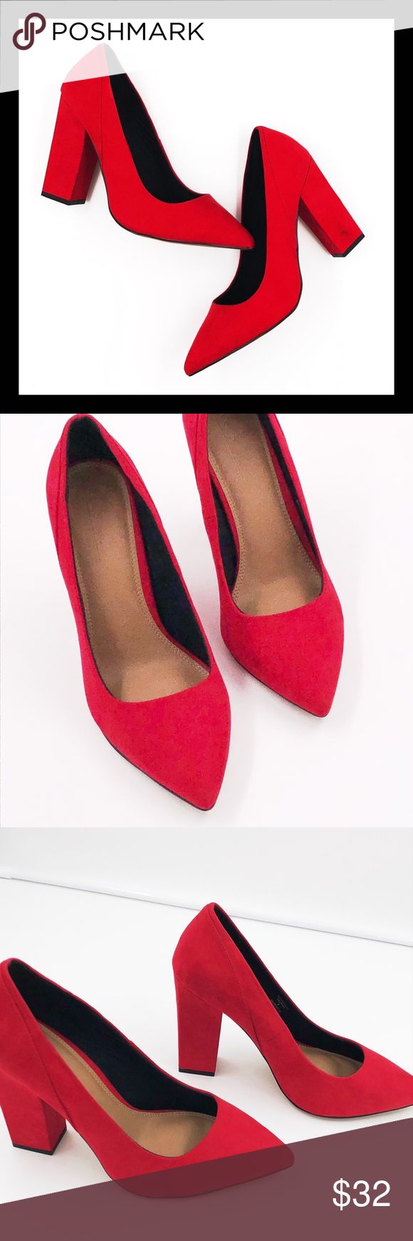 red block low heels