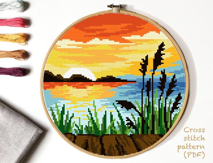 Summer Landscape Pattern Needlepoint Chart Cross stitch Pattern Nature pattern. A stroll in the park Counted Cross stitch chart