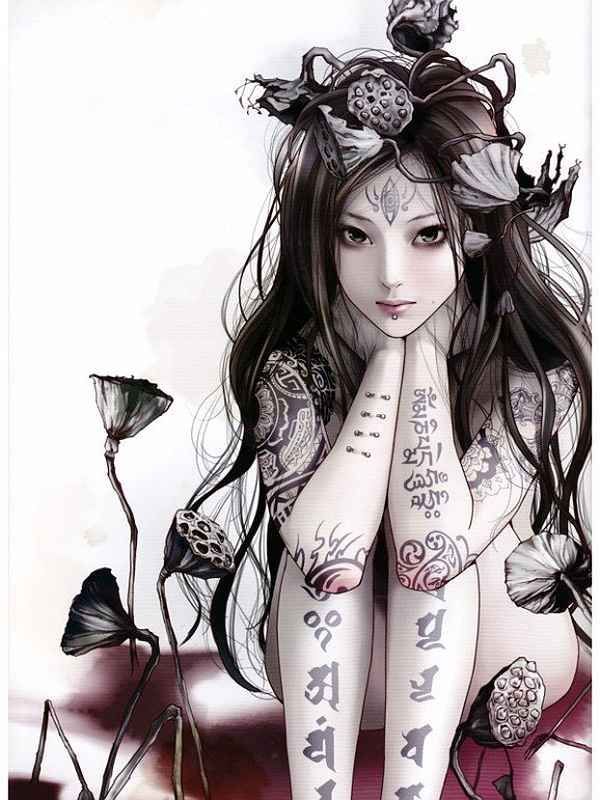 Anime girl with tattoo on boob