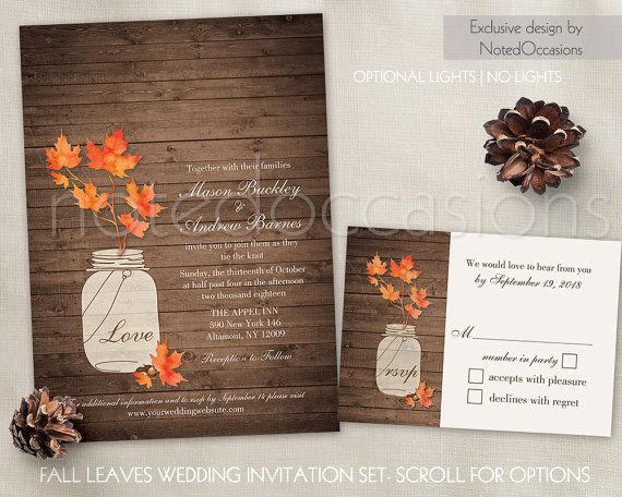 Rustic Fall Wedding Invitation Set Leaves By NotedOccasions Invitations Mason Rustic Fall Wedding Invitation Set Leaves By NotedOccasions Invitations Mason