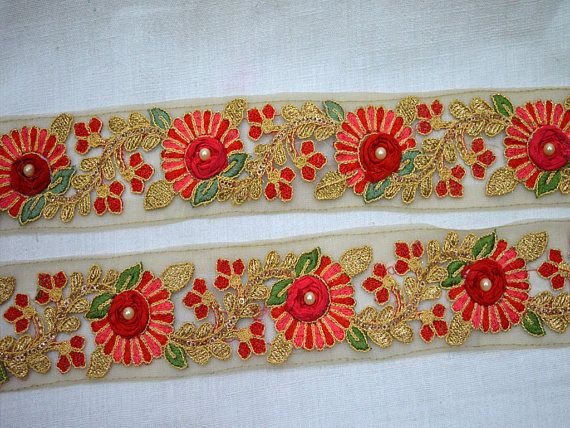 Indian Vintage Style Floral Pattern Trimming Dupion Silk Lace Haberdashery 1.5/"