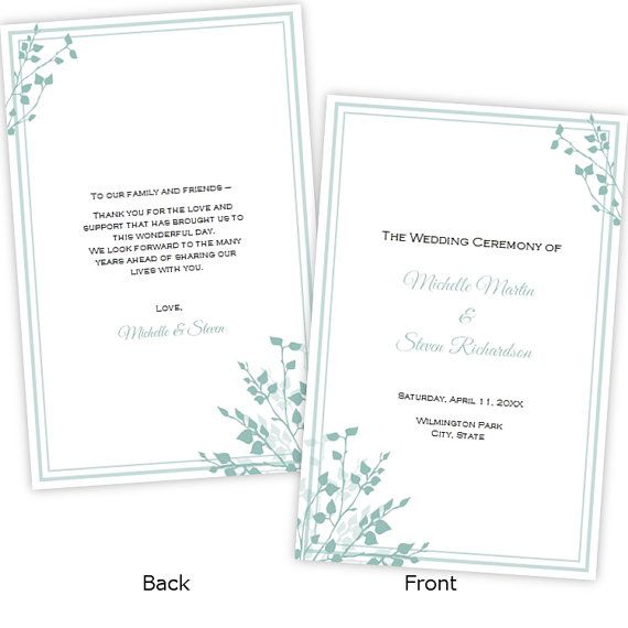 half fold wedding program template brittany diy printable