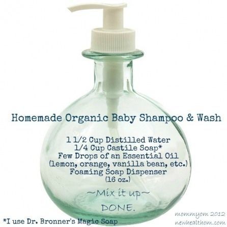 Homemade Organic Baby Wash 1 1/2C Distilled Water 1/4 C Castile Soap A Few drops...