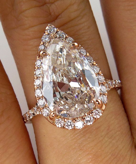 683 Best Engagement Rings Images On Pinterest Engagements Wedding Estate Vintage Pear Shaped Diamond Engagement Wedding Pave Halo Rose Gold Ring Video On Etsy