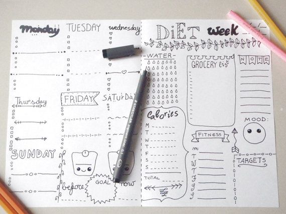 diet bullet journal weekly printable daily planner agenda diet journals