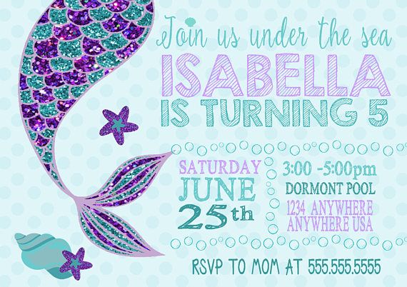 Mermaid Invite Party Glitter Tail Birthday Invitations Under The Sea Printable Invitation Mermaid Birthday Party Invitations