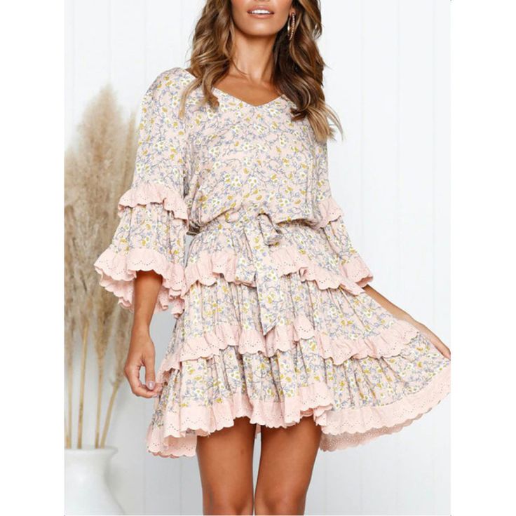 RELIEFFE Fashion cake ruffle stitching mini dress