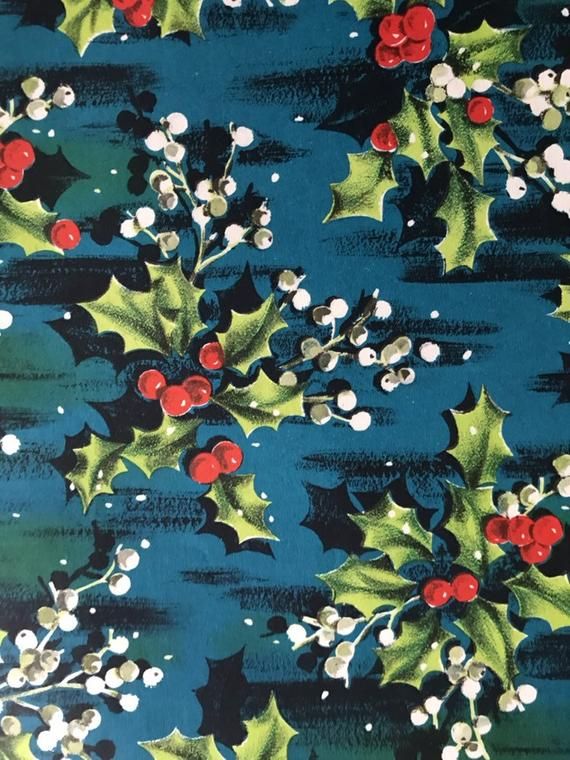 Vintage Christmas Holiday Gift Wrap--1 Sheet Norcross Wrapping Paper-Holly Blue ...