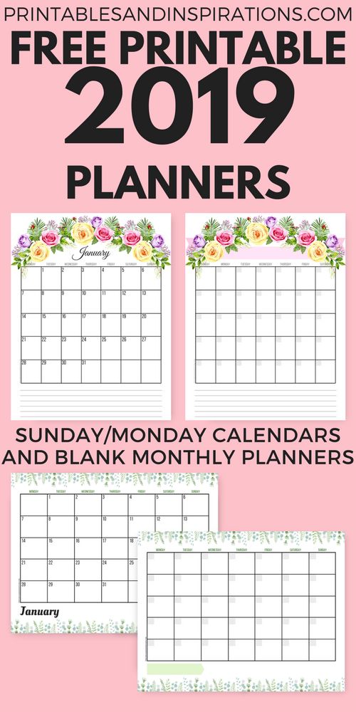 free 2019 planner printable pdf with sunday and monday printable monthly planners 2020