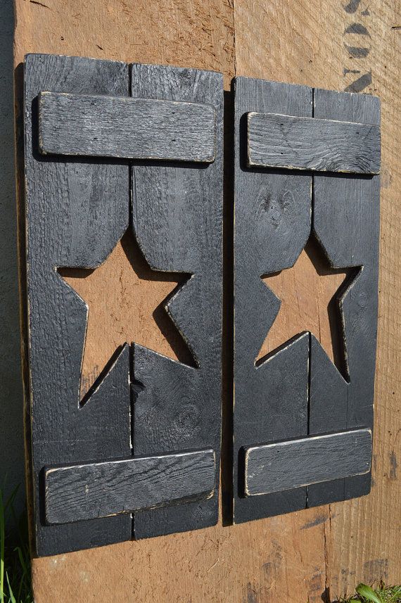 367 Best Window Shutters Images On Pinterest Prim Decor Bricolage Primitive Country Decor Pair Of Handmade Wooden Shutters Painted Black With A Rustic Star Cut Out In The Center