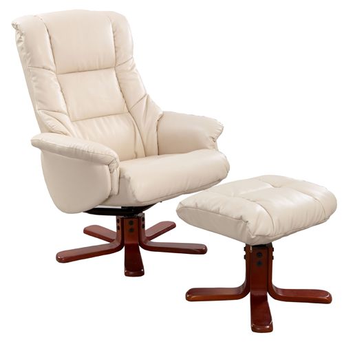 Chicago Cream Leather Faced Recliner Chair With Footstool Chicago Cream Leather Faced Recliner Chair With Footstool