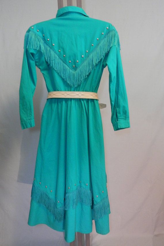 1980's Teal/Turquoise Country Western Square Dance Dress | Western