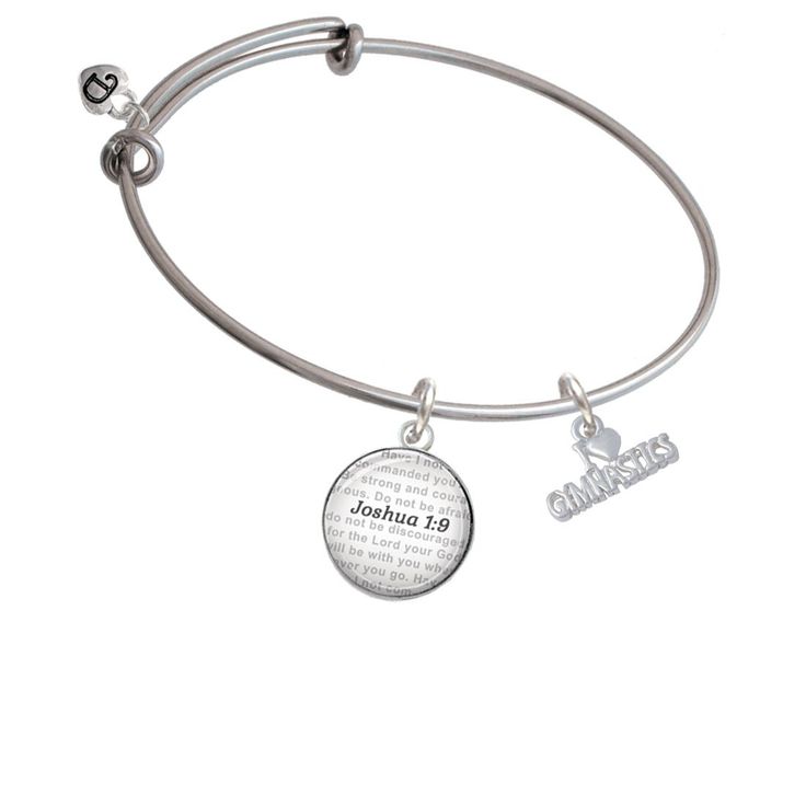 Bible Verse Joshua 1:9 Glass Dome Bangle Bracelet Silvertone Om in Circle Bible Verse Joshua 1:9 Glass Dome Bangle Bracelet Silvertone Om in Circle