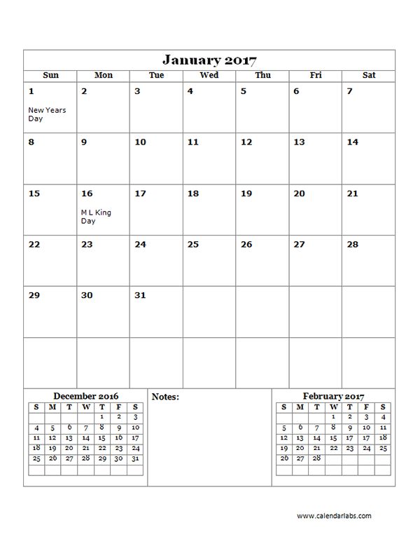 printable 2017 monthly calendar template