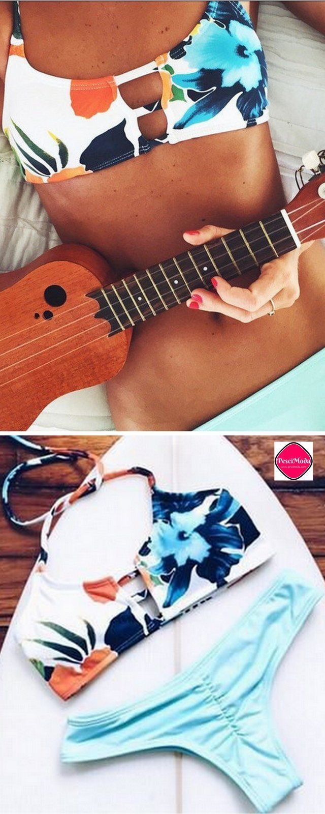 Product Description: Bohemian Style Woman's Floral Printed Bikini Set By Pes...