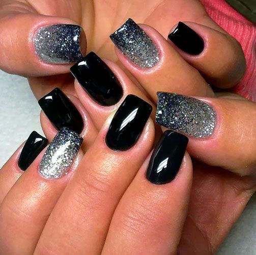 Modele unghii 2020 | Ombre nails glitter, Black nail designs, Silver ...