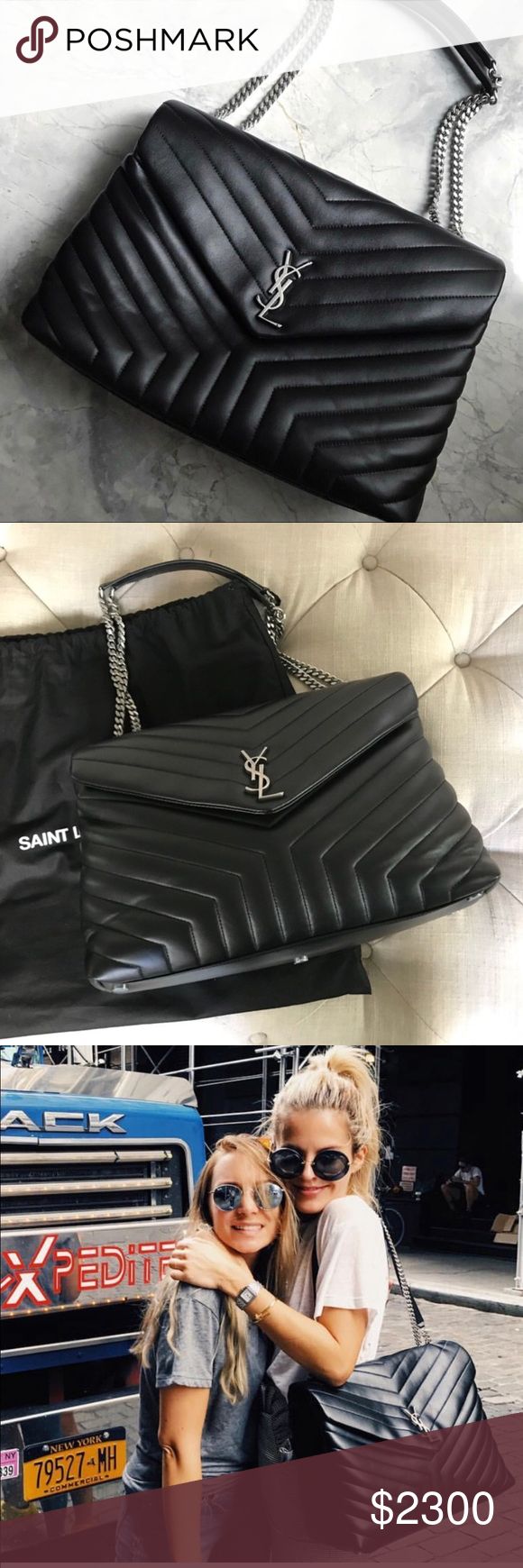 BRAND NEW SAINT LAURENT LARGE LOULOU BAG - BLACK MAKE AN OFFER NO LOW BALL OFFERS. WILL BE DECLINED GUARANTEED AUTHENTIC - NEW!!!!!! PERFECT CONDITION 👌🏼 SERIOUS INQUIRIES ONLY********* SAME DAY SHIPPING Saint Laurent shoulder bag in chevron-quilted leather. Chain and leather shoulder straps. Envelope flap with YSL logo; snap closure. Zip pocket divides interior. One zip and one slip pocket. 10.6"H x 15"W x 5.5"D. Made in Italy. Comes with: dust bag and receipt ORIGINAL PRICE INCLUDES TAX PAID. Saint Laurent Bags Shoulder Bags