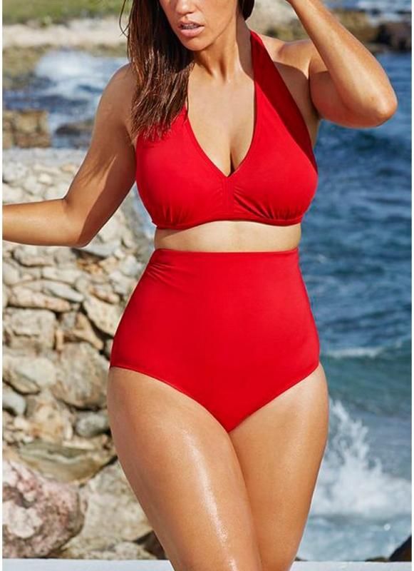 Buy black 2xl Plus Size Halter High Waist Push Up Bikini from Chicloth. Best aff...