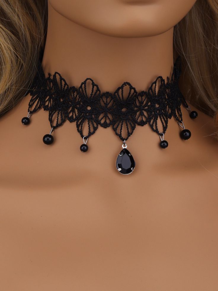 Water-drop Charm Lace Choker | Black lace choker, Chokers, Black lace ...