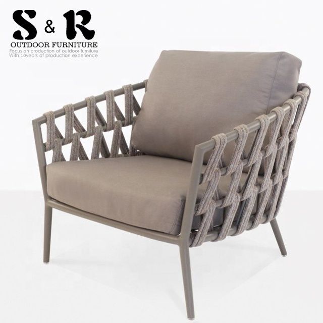 Hotel Engineering High End Aluminum Alloy Woven Polyester Rope Knitted Chair Outdoor Furniture Chairs Manufacturers Outdoor Chairs Furniture, Hotel Outdoor Furniture Suppliers