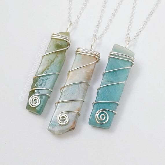 Amazonite Silver Wire Wrapped Necklaces Mermaid Pendant Raw