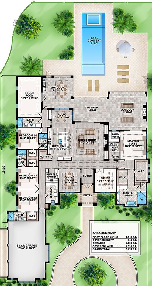 House Plan 207-00035 - Contemporary Plan: 4,918 Square Feet, 5 Bedrooms, 5.5…