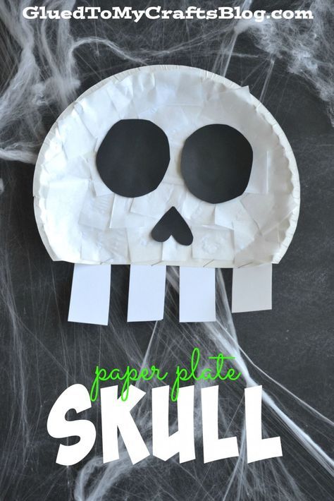 Paper Plate Skull. Use paper plates, paper, and glue to make spooky skeleton cra...