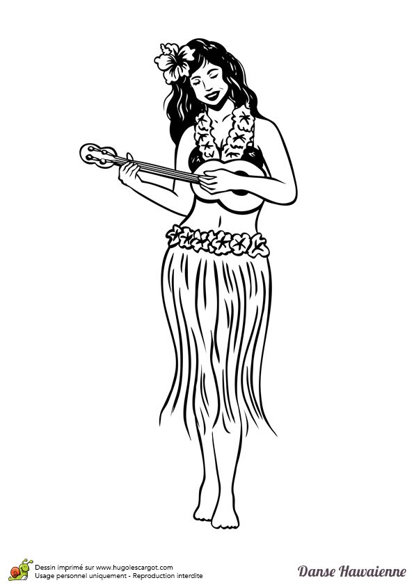 A colorier une hawaienne jouant à l Ukulélé Danse