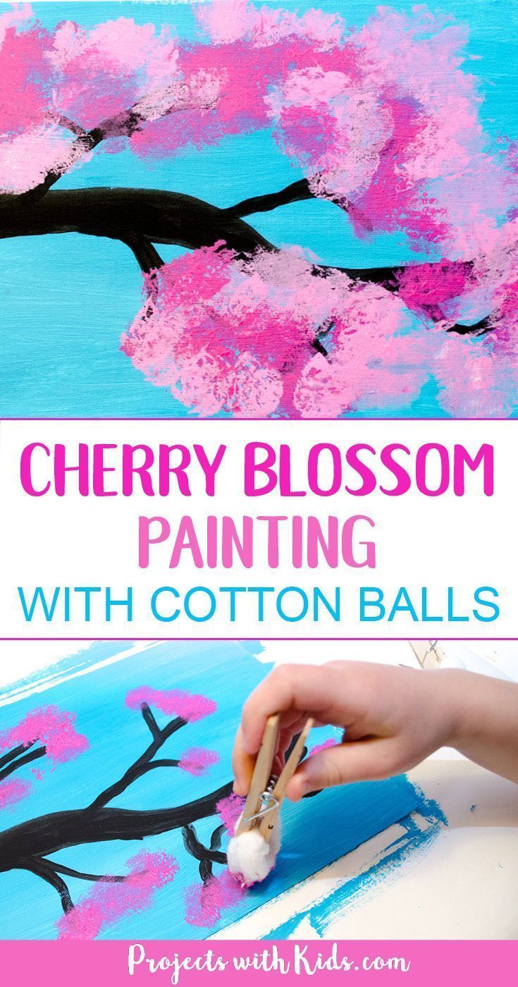 Cherry Blossom Painting with Cotton Balls