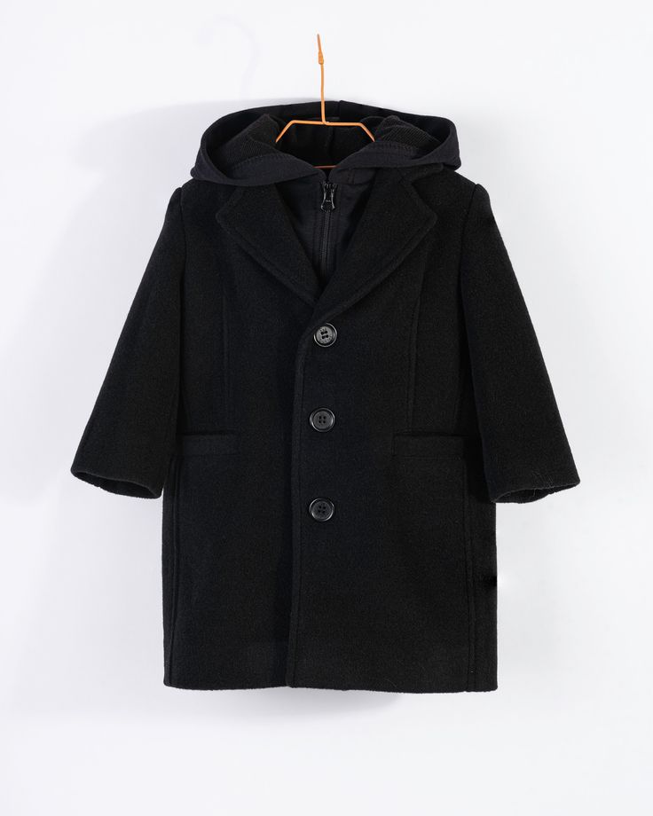 Classic Wool Baby Boys Coat With Removable Cotton Jersey Hood Boy Kids Boys Wool Coat Baby Boy, Baby Boy Winter Pea Coats