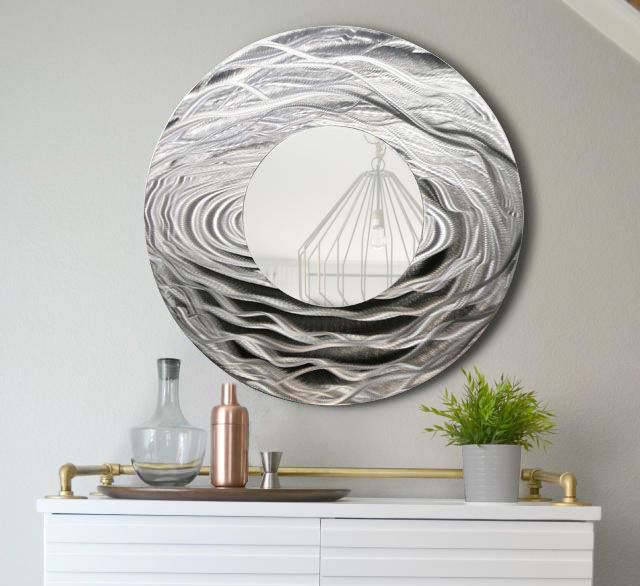 mirror 114 round silver modern metal wall art mirror accent by jon allen available in 2 sizes the mirror comes fully assembled with brackets for simple - Modern Mirrors mirror 114 round silver modern metal wall art mirror accent by jon allen available in 2 sizes the mirror comes fully assembled with brackets for simple - Modern Mirrors