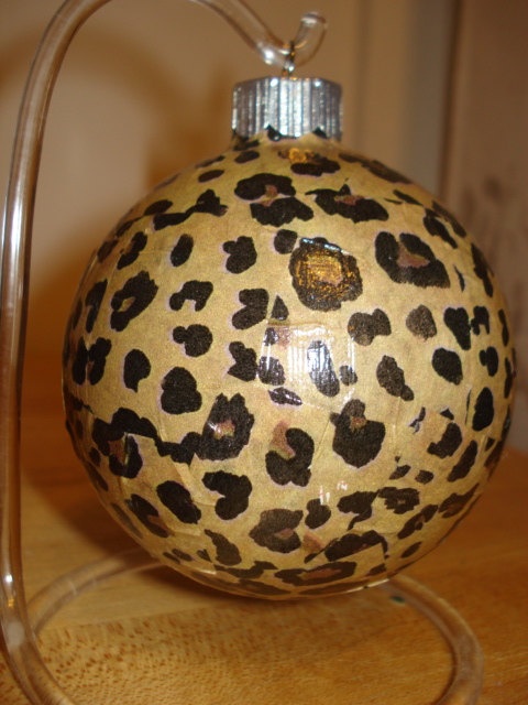 3.25 Glass Ornament With Decoupaged With Leopard Print Tissue Paper 3.25 glass ornament with decoupaged with leopard print tissue paper. Red ribbon hanger. | Christmas ~ Ornaments | Ornaments, Christmas Ornaments, Christmas - 3.25 Glass Ornament With Decoupaged With Leopard Print Tissue Paper