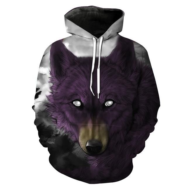 YUSKY Men Pullover Digital Print Cat Fall Winter Hoodie Sweatshirts
