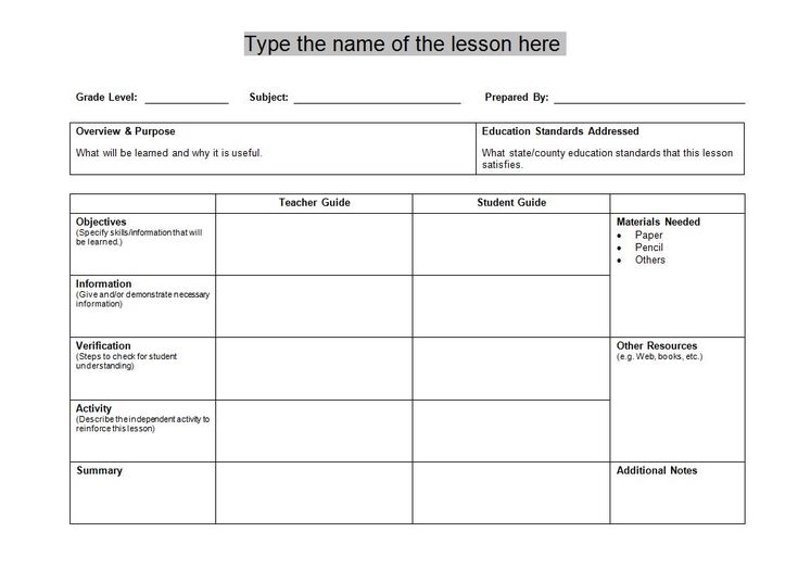 elementary lesson plan template word