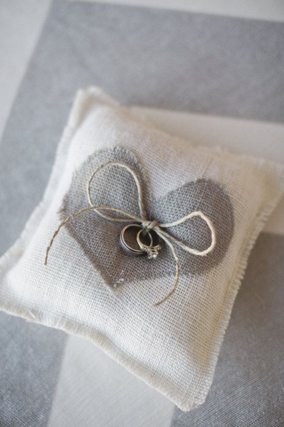 Burlap Ring Pillow - Heart - Customize - Ring Bearer Burlap Wedding Pillow…