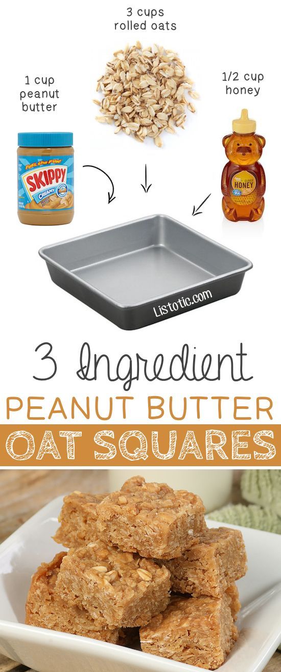 3 Ingredient Peanut Butter Oat Squares -- These are so GOOD and easy (no bake)! ...