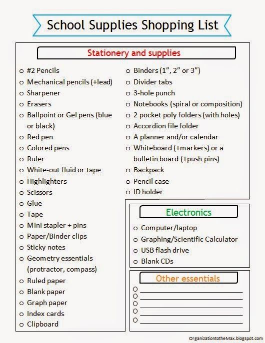 school supplies list template