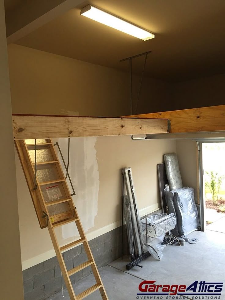 Storage Loft In Garage W Pull Down Stairs Overhead Diy Storage Loft In Garage W Pull Down, Pull Down Ceiling Storage Garage