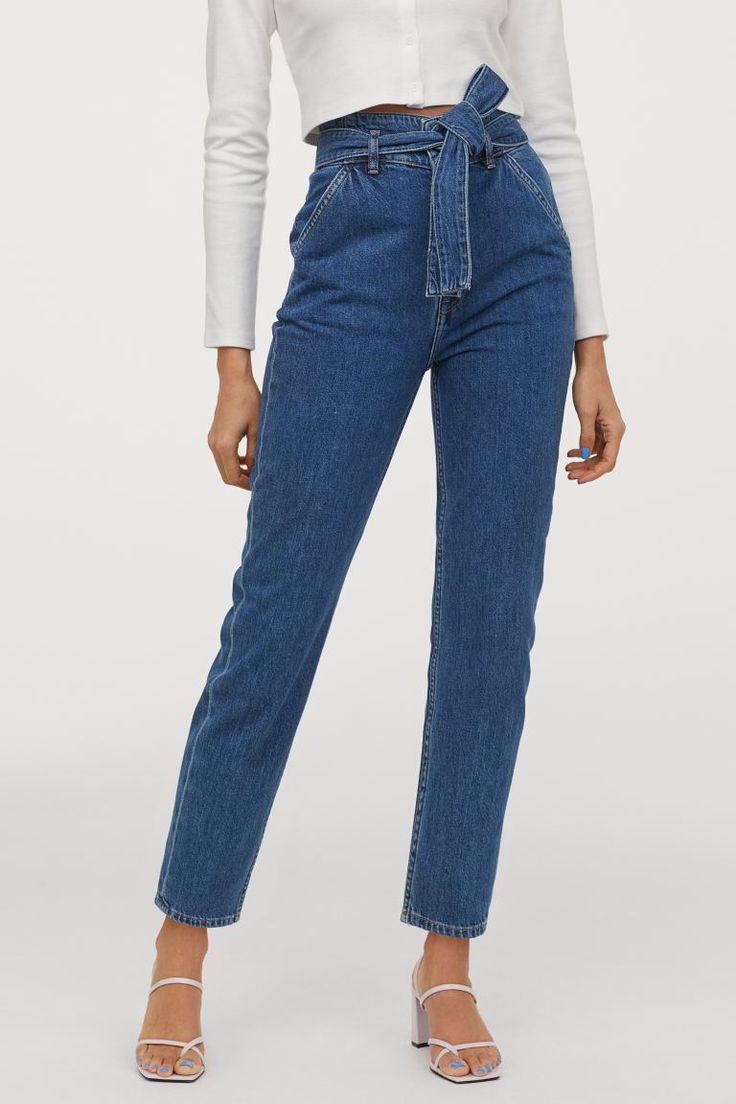 Paper-bag Jeans - Denim blue - Ladies | H&M US | Paper bag jeans, Ankle