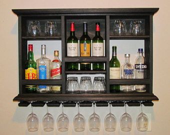 Mini Bar Weathered Gray Wine Rack Liquor Cabinet 3 X 2 Mini Bar Black Stain Wine Rack 3 X2 Liquor Cabinet Minimalist Style Wall Mounted