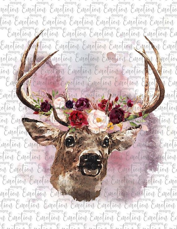 Deer sublimation watercolor Watercolor clipart PNG Flowers Scandinavian style Sublimation graphics Digital download