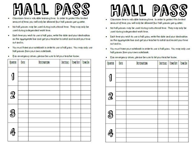 school hall pass template