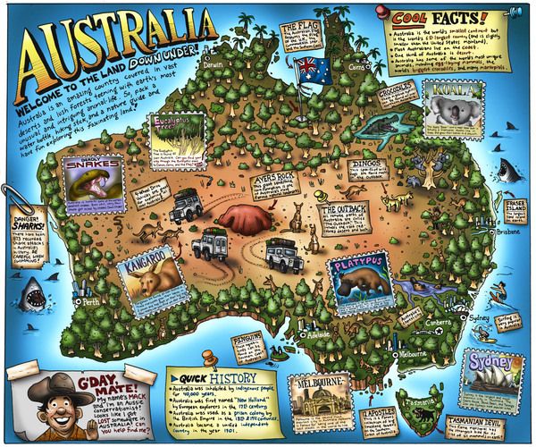 william warren illustrated map of australia