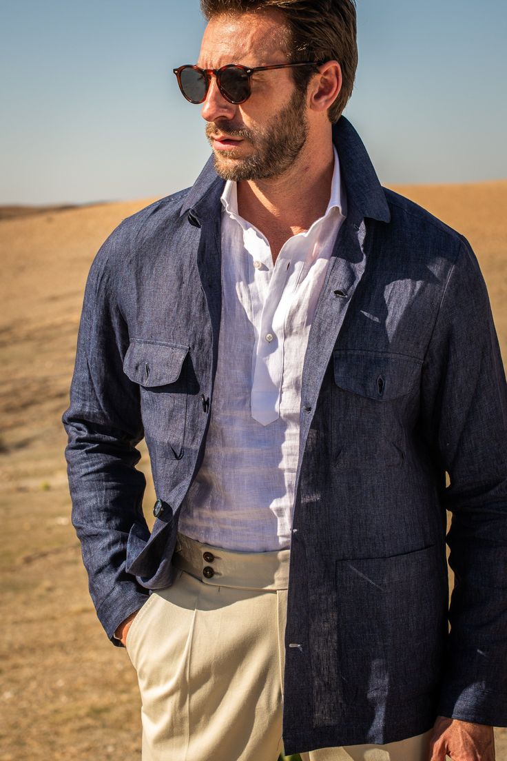 Blue linen Safari Jacket | Made in Italy | Pini Parma | Safari jacket